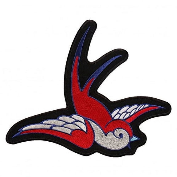 LOVE BIRD RED, High Thread Embroidered Iron-On / Saw-On, Heat Sealed Backing Rayon PATCH - 4" x 3"