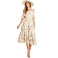 thumbnail image 1 of LOVE COLETTE Women's Cold Shoulder Floral Midi Dress (S, Ivory), 1 of 4