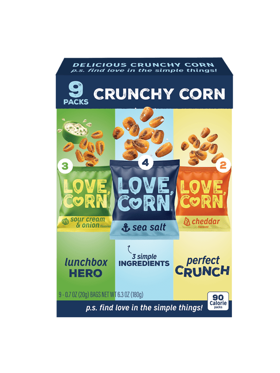 : 9ct Variety Pack: Sea Salt, Cheddar, and Sour Cream & Onion (9 x 0.7oz) | Roasted Crunchy Corn - Gluten-Free - Plant based & Vegan - Healthy Snack - Low Calorie - Non GMO