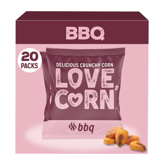 LOVE CORN BBQ 0.7oz x 20 bags - Delicious Crunchy Corn - Healthy Family Snacks - Gluten Free, Kosher, NON-GMO - Alternative for Chips, Nuts, Crackers & Pretzels