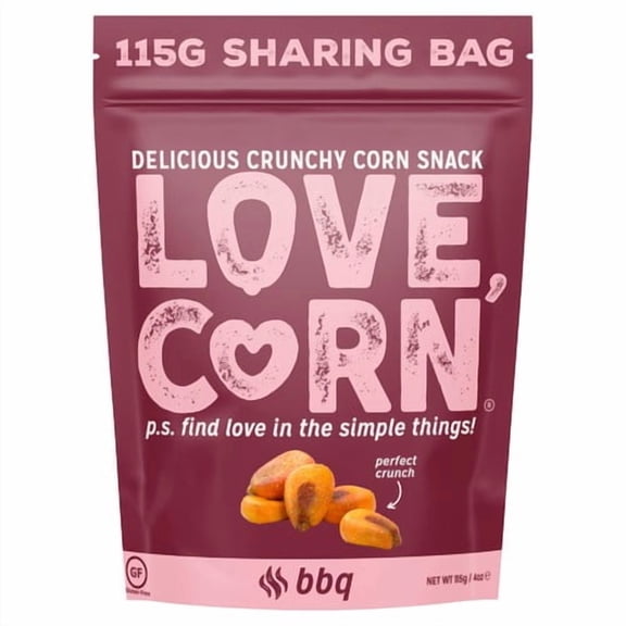 LOVE CORN BBQ Crunchy Corn 115g, British Import (Pack of 3)