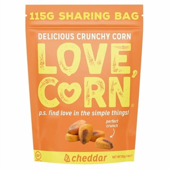 LOVE CORN Cheddar Crunchy Corn 115g, British Import (Pack of 3)