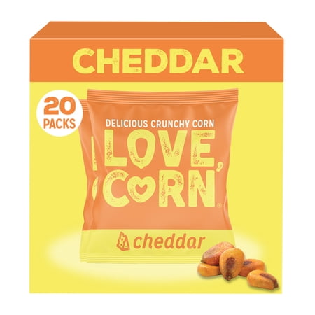 LOVE CORN Cheddar 0.7oz x 20 bags - Delicious Crunchy Corn - Healthy Family Snacks - Gluten Free, Kosher, NON-GMO - Alternative for Chips, Nuts, Crackers & Pretzels