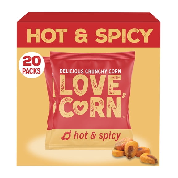 LOVE CORN Hot & Spicy 0.7oz x 20 bags - Delicious Crunchy Corn - Healthy Family Snacks - Gluten Free, Kosher, NON-GMO - Alternative for Chips, Nuts, Crackers & Pretzels