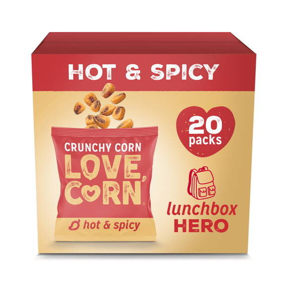 LOVE CORN Hot & Spicy 0.7oz x 20 bags - Delicious Crunchy Corn - Healthy Family Snacks - Gluten Free, Kosher, NON-GMO - Alternative for Chips, Nuts, Crackers & Pretzels