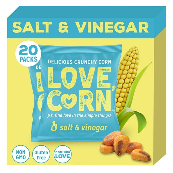 LOVE CORN Salt & Vinegar 0.7oz x 20 bags - Delicious Crunchy Corn - Healthy Family Snacks - Gluten Free, Kosher, NON-GMO - Alternative for Chips, Nuts, Crackers & Pretzels