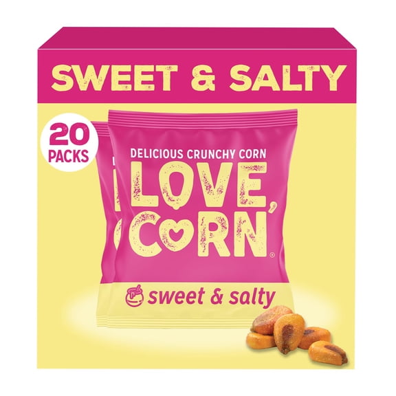 LOVE CORN Sweet & Salty | Delicious Crunchy Corn Snacks | .07oz x 20 Gluten Free | Convenient for Lunch Boxes, Commuting & Office Snacks
