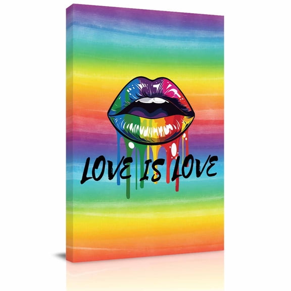 LOVE IS Canvas Wall Art for Living Room, LOVE Colored Lips Rainbow Gradient Poster Print Painting for Bedroom Office Home Decoration Wall Pictures Prepare To Hang 16"x24"