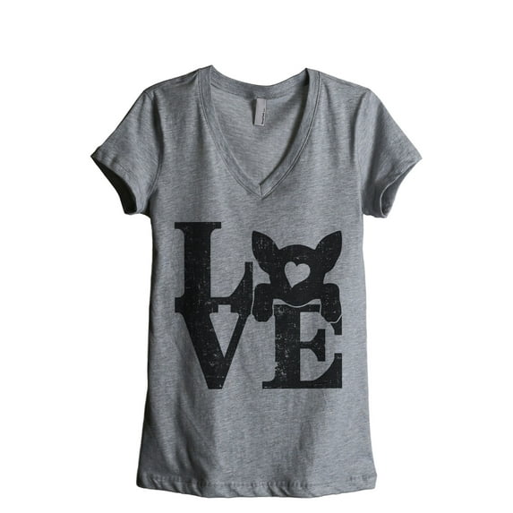 LOVE Chihuahua Dog Women's Fashion Relaxed V-Neck T-Shirt Tee Heather Grey 2X-Large