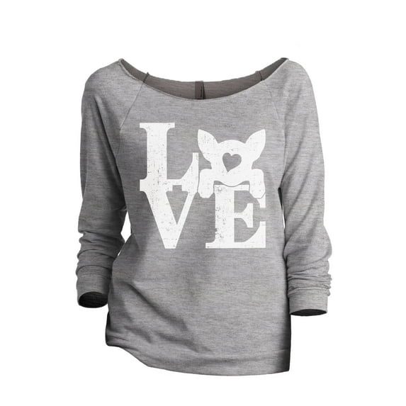 LOVE Chihuahua Dog Women's Fashion Slouchy 3/4 Sleeves Raglan Lightweight Sweatshirt Sport Grey 2X-Large