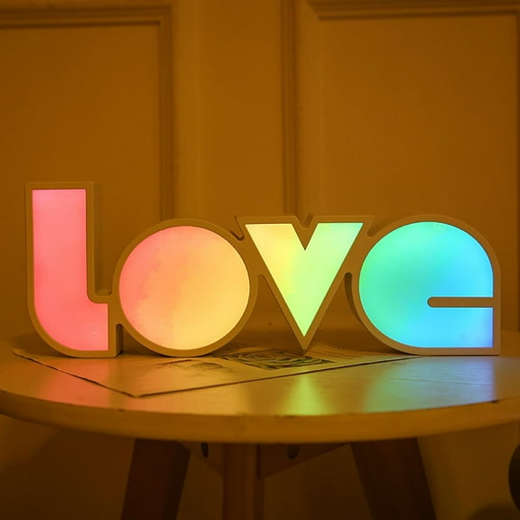 LOVE Colorful Technicolor Night Light LED USB Plug In Mood Lamp Kids Girls Bedroom Positive Calm Vibes Cool Calm Neon Bedroom Relaxing Soothing Chill Atmosphere Party Decor AA Battery