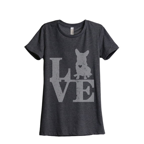 LOVE Corgi Dog Women's Fashion Relaxed T-Shirt Tee Charcoal Grey Medium