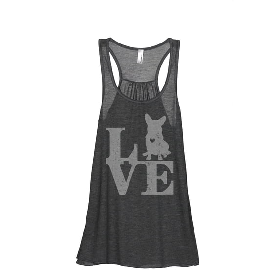 LOVE Corgi Dog Women's Fashion Sleeveless Flowy Racerback Workout Yoga Tank Top Charcoal Grey Medium
