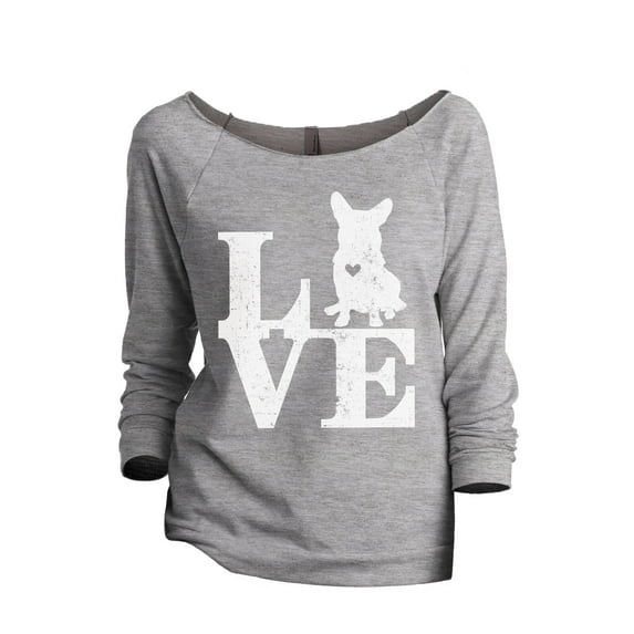 LOVE Corgi Dog Women's Fashion Slouchy 3/4 Sleeves Raglan Lightweight Sweatshirt Sport Grey Large