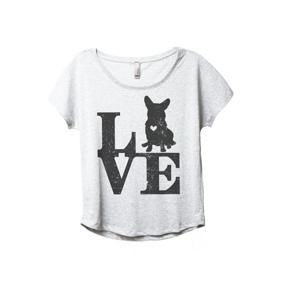 LOVE Corgi Dog Women's Fashion Slouchy Dolman T-Shirt Tee Heather White 2X-Large