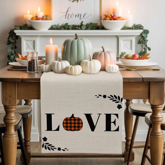 LOVE Cotton Linen Table Runner, Washable Table Runners for Kitchen, Dining Room, Holiday, Home Party Table Decor, 13x108 Inches