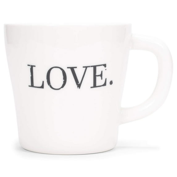 LOVE Creamy White Black Block Lettering 14 ounce Stoneware Coffee Mug