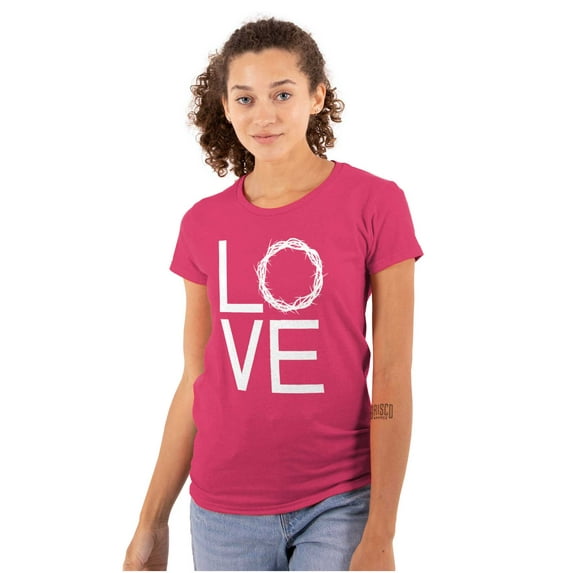 LOVE Crown Thorns Christian Faith Womens Slim Fit Graphic Tee Brisco Brands S