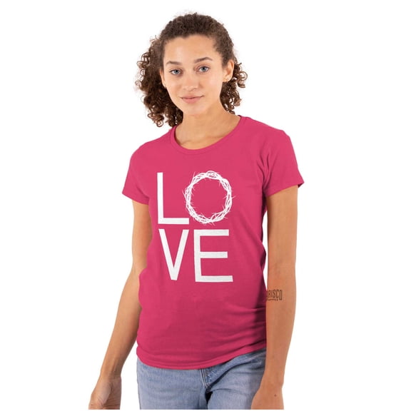 LOVE Crown Thorns Christian Faith Womens Slim Fit Graphic Tee Brisco Brands S