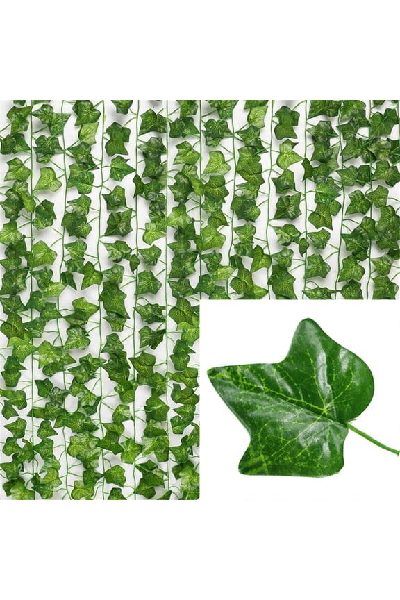 LOVE DOCK 12pcs 2M Ivy green Fake Leaves Garland Plant Vine Foliage Home Decor Plastic Rattan string Wall Decor Artificial Plants (Ivy Vines)
