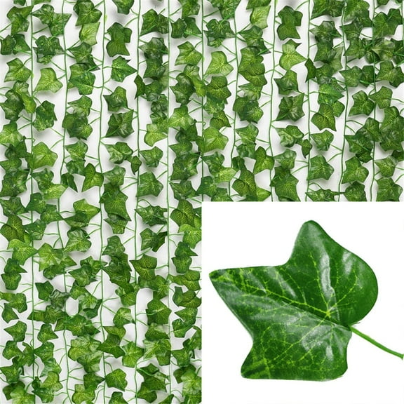 LOVE DOCK 12pcs 2M Ivy green Fake Leaves Garland Plant Vine Foliage Home Decor Plastic Rattan string Wall Decor Artificial Plants (Ivy Vines)