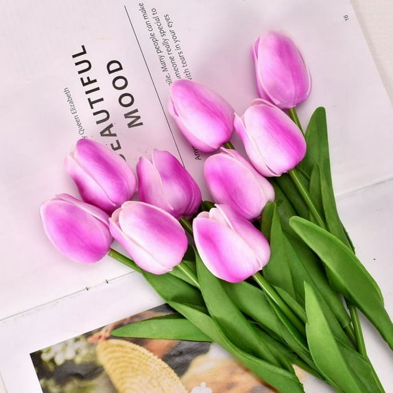 LOVE DOCK 5 Pieces Mini Pu Plastic Tulip Artificial Flower Fake Flower Silk Flower Wedding Home Decoration Flower