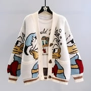 LOVEDOCK LOVE DOCK Donald Duck Long Sleeve Autumn Winter Cardigan Jumper Tops Turtleneck Pullovers Casual Sweaters Women Loose Sweater Girl