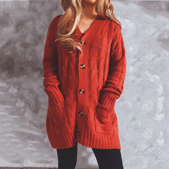 LOVE DOCK Winter Clothes Women 2021 Winter New Single Breasted Pockets Knitted Cardigan Women Loose Twist Long Sweater Coat