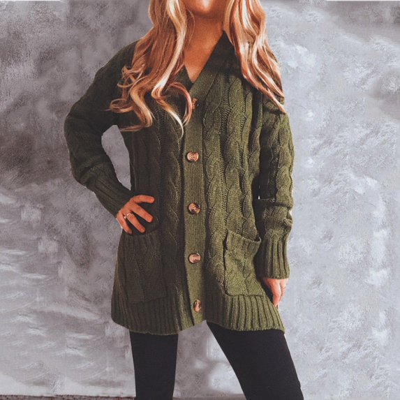 LOVE DOCK Winter Clothes Women 2021 Winter New Single Breasted Pockets Knitted Cardigan Women Loose Twist Long Sweater Coat