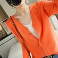 thumbnail image 1 of LOVE DOCK Women 2022 Autumn Single Breasted V-neck Knitted Sweater Fashion Short Knitwear Solid Blue Green Pink Women's Jumpers, 1 of 6