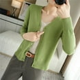 thumbnail image 1 of LOVE DOCK Women 2022 Autumn Single Breasted V-neck Knitted Sweater Fashion Short Knitwear Solid Blue Green Pink Women's Jumpers, 1 of 6