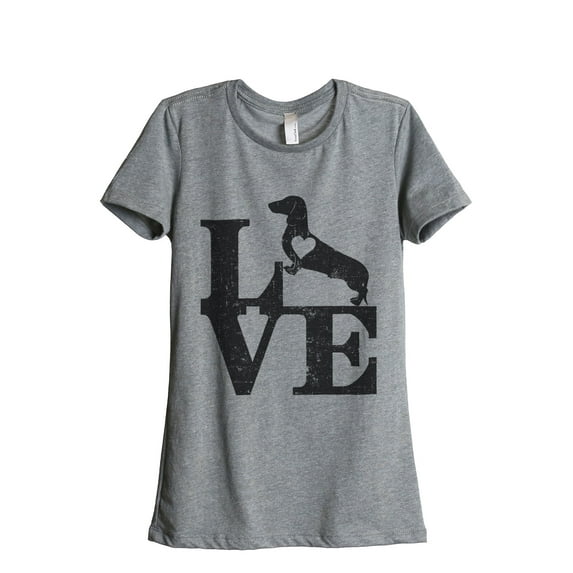 LOVE Dachshund Dog Women's Fashion Relaxed T-Shirt Tee Heather Grey Large
