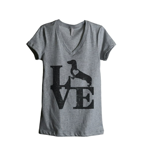 LOVE Dachshund Dog Women's Fashion Relaxed V-Neck T-Shirt Tee Heather Grey Large