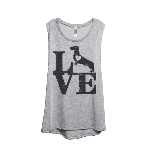 LOVE Dachshund Dog Women's Fashion Sleeveless Muscle Tank Top Tee Sport Grey Large