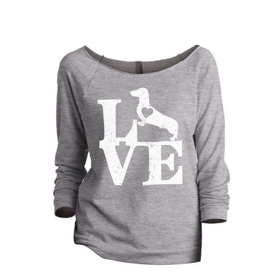 LOVE Dachshund Dog Women's Fashion Slouchy 3/4 Sleeves Raglan Sweatshirt Sport Grey Small