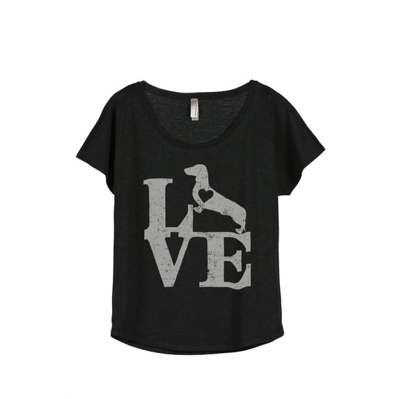LOVE Dachshund Dog Women's Fashion Slouchy Dolman T-Shirt Tee Heather Black 2X-Large