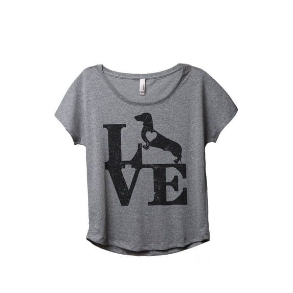LOVE Dachshund Dog Women's Fashion Slouchy Dolman T-Shirt Tee Heather Grey Small