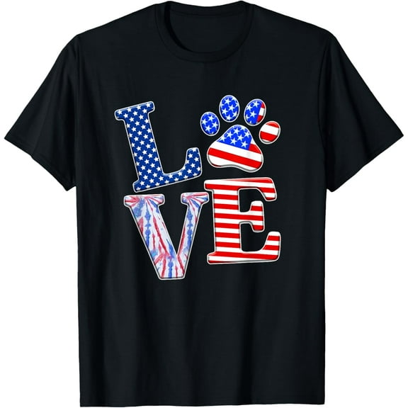 LOVE Dog Paw American Flag Tie Dye Dog Lover 4th Of July T-Shirt