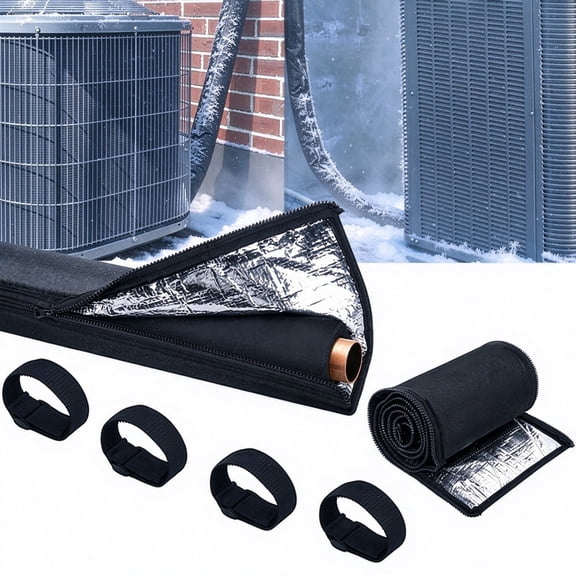 LOVE EYE 3 Layers Zipper Pipe Insulation Covers, 72x10.2 Inch 600D Outdoor HVAC Pipe Insulation Covers with 4 Adjustable Straps, Sturdy and durable for Sun, Rain & Winter Freeze Protection (Black)