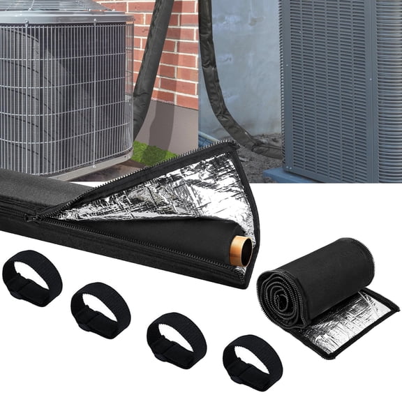 LOVE EYE 3 Layers Zipper Pipe Insulation Covers, 72x10.2 Inch 600D Outdoor HVAC Pipe Insulation Covers with 4 Adjustable Straps, Sturdy and durable for Sun, Rain & Winter Freeze Protection (Black)