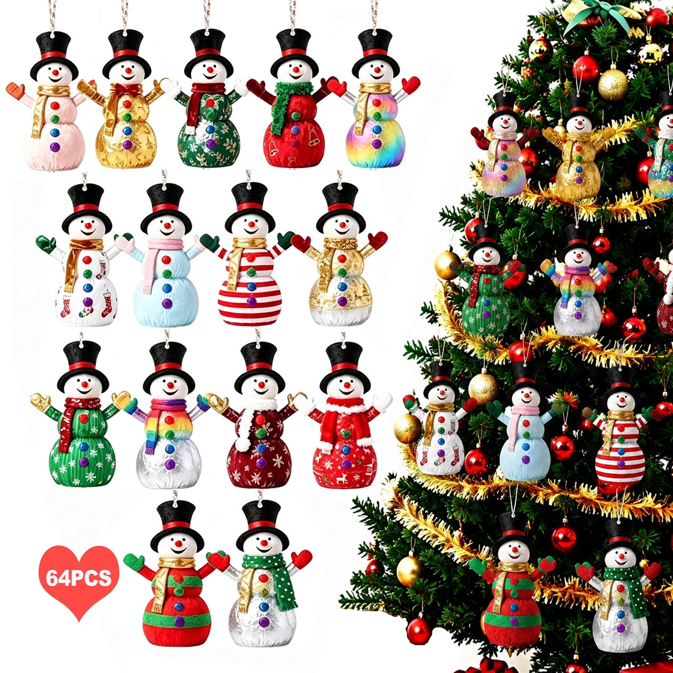 LOVE EYE 64 Pcs Christmas Tree Ornament, Christmas Snowman Decor with