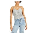 thumbnail image 1 of LOVE FIRE Womens Gray Stretch Ruched Fitted Tie Spaghetti Strap V Neck Tank Top Juniors M, 1 of 4