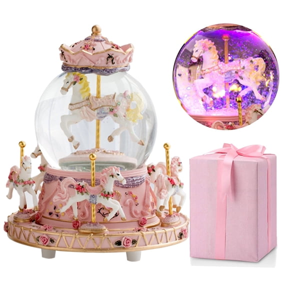 LOVE FOR YOU Carousel Horses Music Box with LED Lights Snow Globe Unicorn Gift for Women Kids Girls Mom