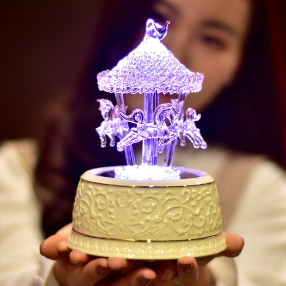LOVE FOR YOU Gift Wrapped Music Box Crystal Carousel Horse Musical Unicorn Color Changing LED Lights for Baby Girls Sister Daughter Mom Girlfriend Women Friends Female Birthday Gifts