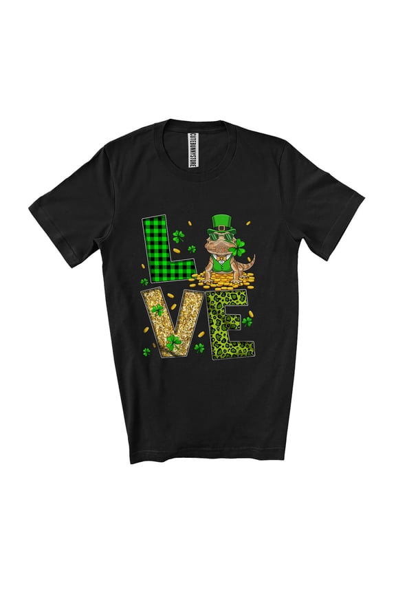 LOVE; Fantastic St. Patrick's Day Leopard Plaid Bearded Dragon Shamrock Unisex T-Shirt