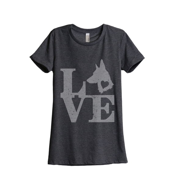 LOVE German Shepherd Dog Women's Fashion Relaxed T-Shirt Tee Charcoal Grey Large