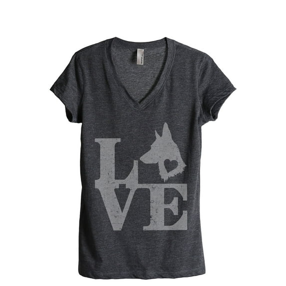 LOVE German Shepherd Dog Women's Fashion Relaxed V-Neck T-Shirt Tee Charcoal Grey 2X-Large