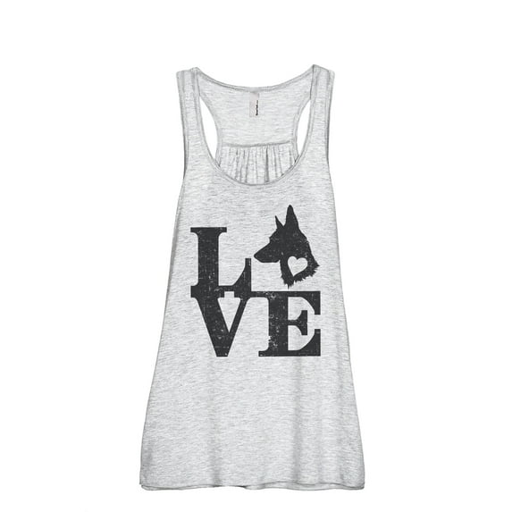 LOVE German Shepherd Dog Women's Fashion Sleeveless Flowy Racerback Workout Yoga Tank Top Sport Grey 2X-Large