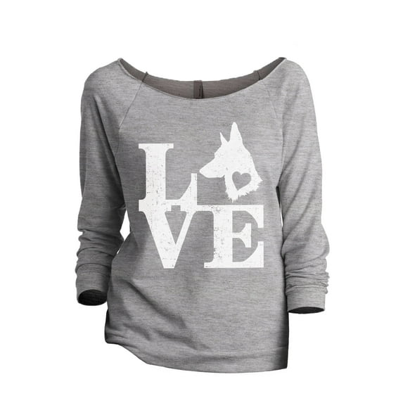 LOVE German Shepherd Dog Women's Fashion Slouchy 3/4 Sleeves Raglan Lightweight Sweatshirt Sport Grey Small