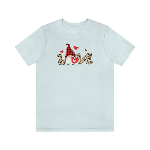 LOVE Gnome Valentines Day Short Sleeve Tee | Valentines Day Shirt | Leopard Gnome Shirt